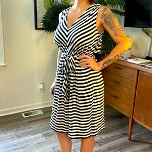 Talbots Navy & White Striped Midi Dress, V-Neck, Sleeveless, Medium! NWT…
